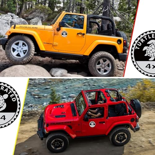 Image of 2Pcs Turtle Badge Rated Car Emblem, 4 x 4 Metal Automotive Badge 3D Metal Car Badges Emblems Round Emblem Decals Car Badge Decals Stickers Compatible for Jeep Wrangler Vehicles Trucks SUV Decals