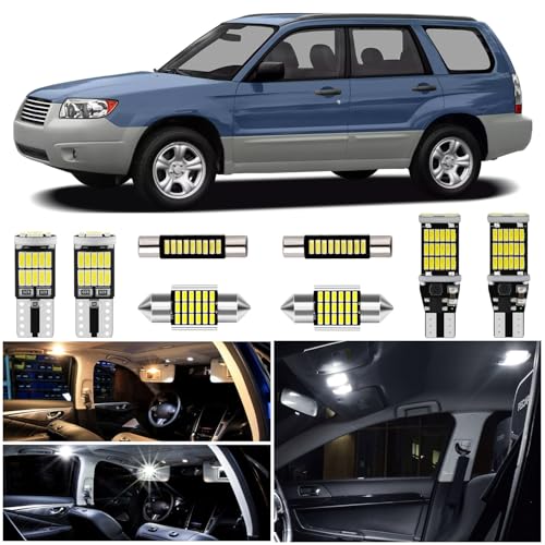 WIYBYDM White LED Interior Lights Kit for Subaru Forester 1998 1999 2000 2001 2002 2003 2004 2005 2006 2007 2008 Super Bright Map Dome Trunk Cargo License Plate Lights + Install Tool