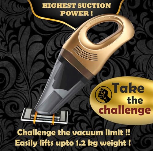 Image of Bergmann Hurricane Gold Car Vacuum Cleaner 12V DC | with BLDC Motor | 150W 100% Copper Motor | Crazy Suction Power Upto 14 kpa ! | Dual Filter | 4 Attachments + Storage Bag | Luxury Gold