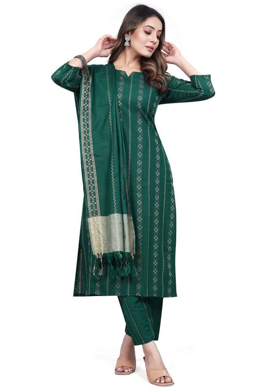 impression fab Women's Cotton Kurta Set for Woman, Multi-Colored Geometric Print, Traditional Kurta with Pants and Dupatta | Kurta Sets for Woman-picture-10