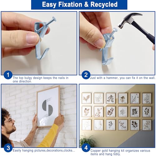 Image of Picture Hangers Holds 10-50lbs, 170pcs Picture Hanging Kit, Eikvivn Picture Hooks with Nails, On Dry Wall, Wooden Wall