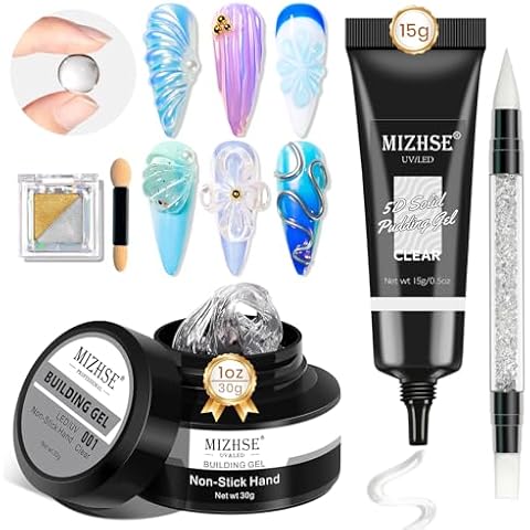 MIZHSE 30g Solid Builder Gel for Nails and 15g 3D Nail Gel, Clear Hard Gel for Nails Sculpting Gel for Nails Art Soak Off U V LED Nail Builder Gel for Nail Salon Home DIY Woman Cover