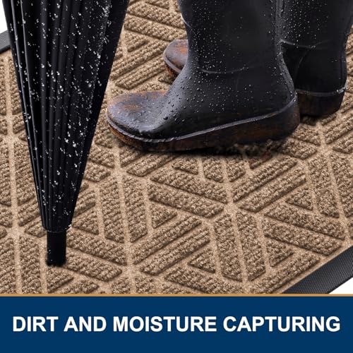 Smiry Front Door Mat Outside Entrance, Heavy Duty Natural Rubber Doormat, Trap Dirt and Moisture Easy Clean Low Profile Patio Porch Welcome Floor Mats for Entry, 29.5x17 Inch, Coffee
