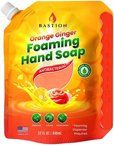 Bastion Foaming Hand Soap - Antibacterial Foam Hand Wash Refill for Bath And Body Works,Dial, Method, Michel, JR Watkins, Dove - Orange Ginger w/Essential Oils Bulk Bottle
