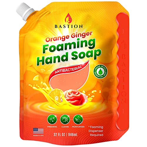 Bastion Foaming Hand Soap - Antibacterial Foam Hand Wash Refill For Bath And Body Works,Dial, Method, Michel, Jr Watkins, Dove - Orange Ginger W/Essential Oils Bulk Bottle #TOP3