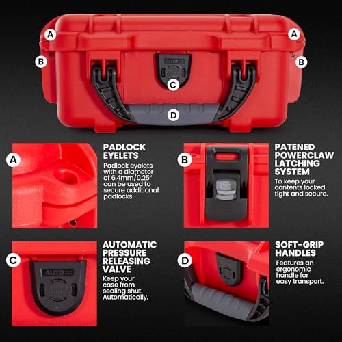 Image of NANUK 904 Waterproof First Aid Box Empty - Durable, Medical First Aid Organizer Case, IP67-Rated, Dustproof, Impact-Resistant, and Floats (8.4 inch x 6.0 inch x 3.7 inch) - Red | IP67 Waterproof and Dustproof, Nk-7 Resin, Powerclaw Latches, Interior 8.4x6x3.7 in, Exterior 10.2x7.9x4.5 in