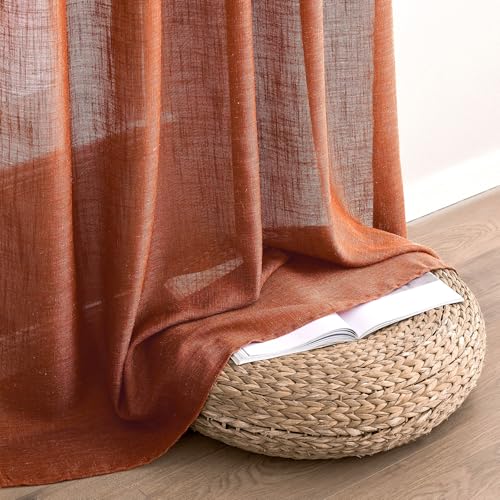 MIULEE Rust Curtains 96 Inch Length 2 Panels for Bedroom Living Room, Terracotta Soft Thick Linen Textured Window Drapes Semi Sheer Light Filtering Back Tab Rod Pocket Burlap Look Fall Decor