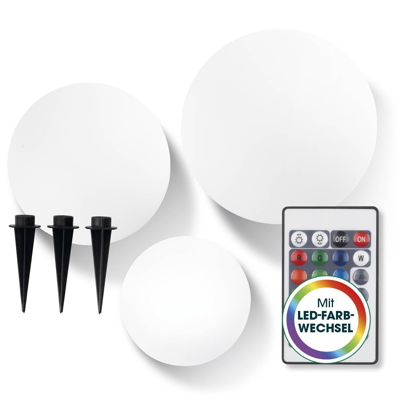 EASYmaxx LED Solarleuchte mit Fernbedienung LED Deko Lampen Set 3x Garten Leuchte Licht Kugel Farbwechsel Solar Beleuchtung