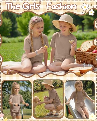 Image of Oakgarden Summer Outfits for Girls 5-14Y Athletic Casual Sets Kid Short Sleeve Shirt Bike Shorts 2 Piece Tween Trendy Clothes
