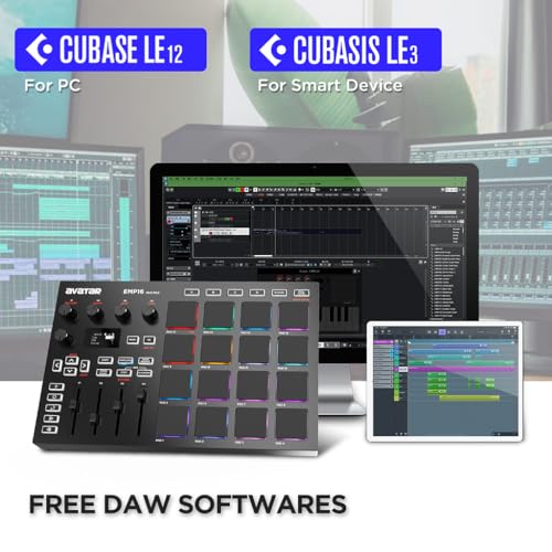 emp16 midi pad controller beat maker machine with bluetooth 16 rgb velocity sensitive beat pads 16 level fullhalf level oled display midi inout