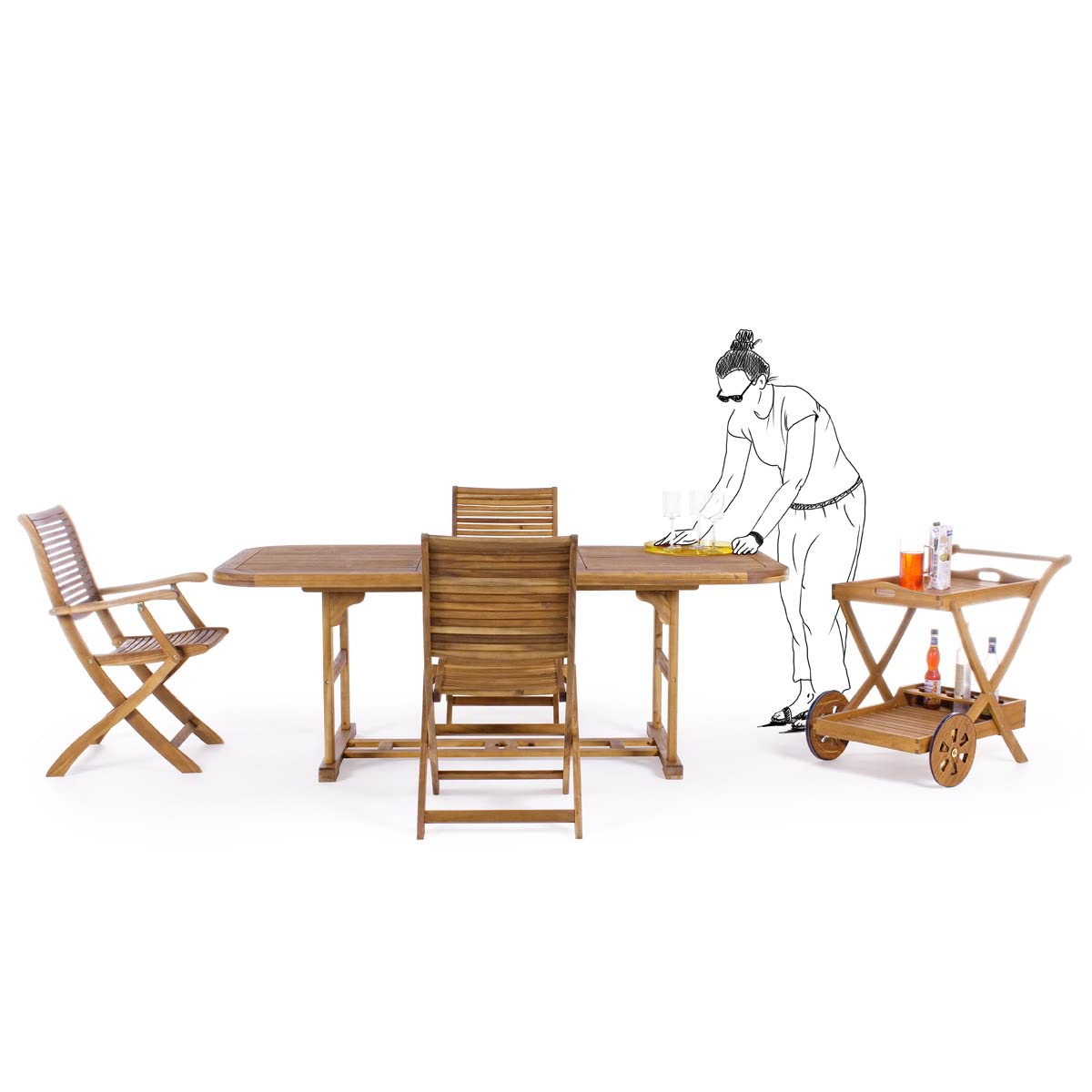 Yellowshop - NOEMI Tavolo da giardino allungabile 180/240 e 150/200 rettangolare ovale per patio terrazzo arredi esterni in robusto legno di acacia con bordo doppio (180/240 cm Rettangolare)