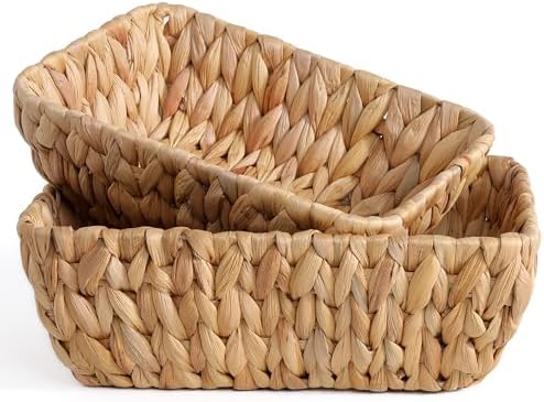 Small Wicker Baskets for Organizing 2 Pack, Hand Woven Baskets fo...