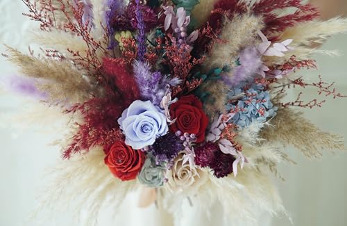 Ramo de flores secas beige y rojo estilo boho rústico miniatura 2
