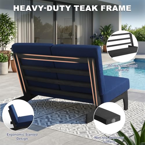 Image of Pia Ricoo 1-Piece Patio Furniture Set, Outdoor Loveseat with 4.5-Inch Thick Cushions, All-Weather Outdoor Sofa for Backyard, Deck, Lawn - Navy /Dark (Split Back)