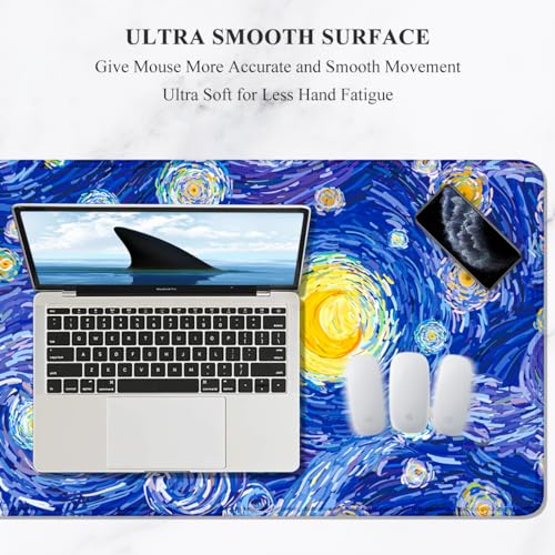 Image of Auhoahsil Desk Mouse Pad, Large Gaming Mousepad, XXL Desk Pad, Extended Long Superior Micro-Weave Cloth Non-Slip Rubber Big Computer Mouse Mat for Gamer, Office & Home, 35 inch x 15 inch, Blue Starry Night