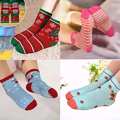 Image of Tphon 12 Pairs Toddler Non Skid Socks with Grips Anti Slip Bottom, Cotton Non Slip Ankle Crew Socks for Boys, Girls, Kids(1-7Years)