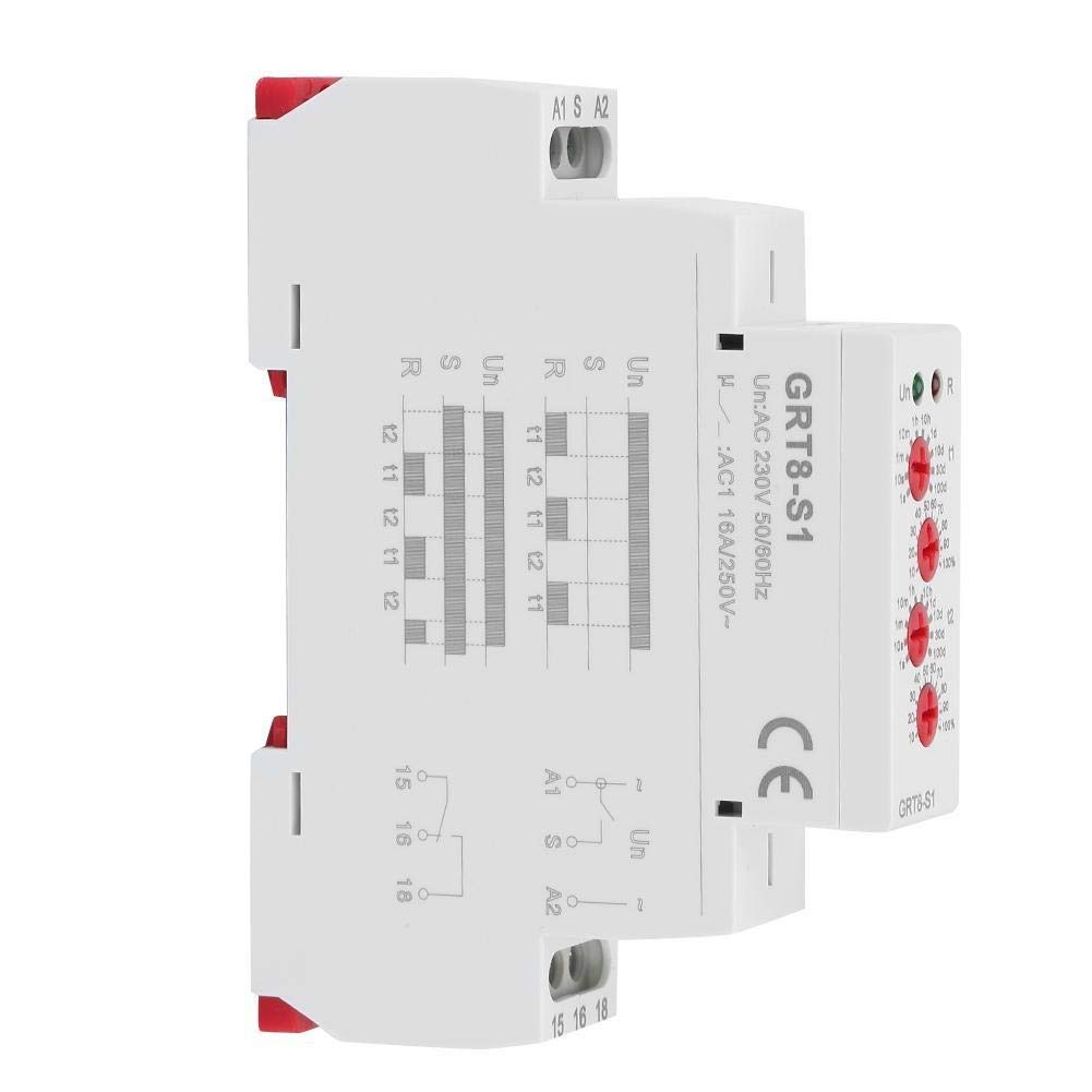 DEWIN Cykl Asymetryczny timer, przekaźnik cyklu GRT8-S1 mini asymetryczny cykl timer/off powtarzający się czas cyklu AC 230V