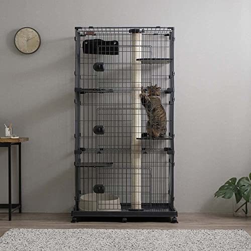 アイリスオーヤマ キャットタワー付ケージ ワイド ダークグレー 猫用 高さ169×幅93×奥行63cm PCLC-903