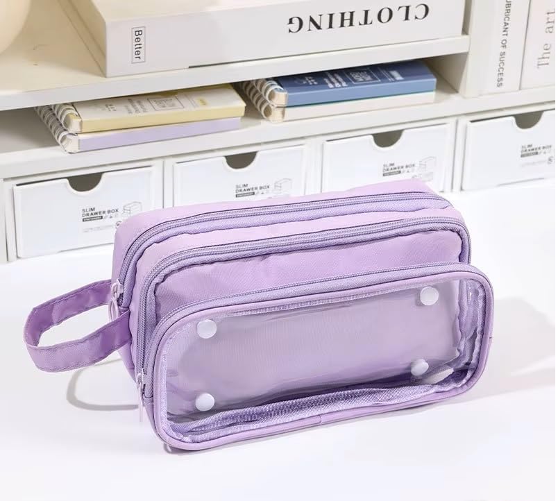 Image of U & U UNIQUE UTILITIES Pencil Pouch for Girls Aesthetic | Large Capacity Pencil Case with Detachable Front Pocket | Cute Pouches for School Girls | Pouch for Stationery (Purple)