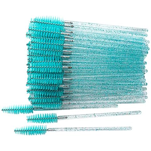 MyAoKuE-UP 300 Pack Disposable Mascara Wands Crystal Gold Handle Brush Lash Wand Eyelash Extension Tool Bulk Makeup Applicator (Crystal Blue/Deep Green-) Cover