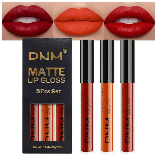 evpct 3Pcs Dark Orange Ruby Red Matte Liquid Lipstick Lip Stain Sets for Women Matte Lipstick Long Lasting Waterproof Permanent 24 Hours original Magic Lip Sticks Pack for Halloween Daily Makeup