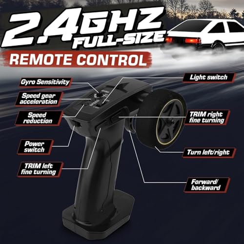 Image of Bestie toys Mini RC Drift Car with Gyro, 1 /43 Scale Remote Control Car High Speed Racing Micro Small with Full Proportional RTR 2.4GHz Remote 2 Tire Sets 8 Cones (Toyta Ae86)