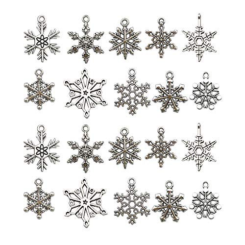 80Pcs Craft Supplies Antique Silver Christmas Snowflake Charms Pendants For Crafting, Jewelry Findings Making Accessory For Diy Necklace Bracelet (M184) #TOP26