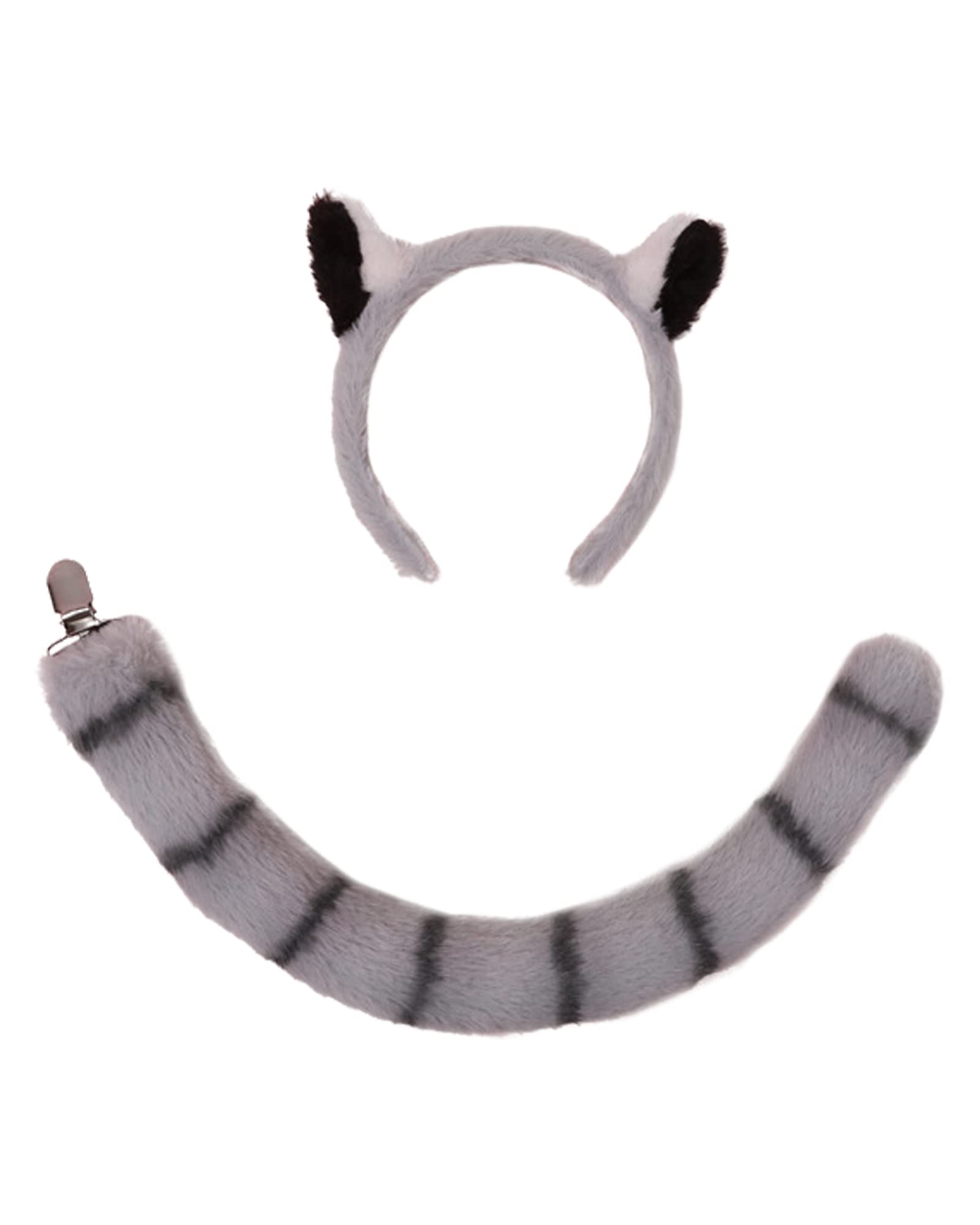 Lion/Lemur Ears and Tail Set - Bendable Tail, Ear Headband, Animal Cosplay Costume Accessories for Halloween Party (Lemur)