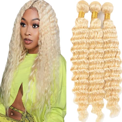 613 Blonde Human Hair Bundles Honey Blonde Deep Wave Bundles 20 22 24 Inches 613 Bundles Unprocessed Brazilian Virgin Ha