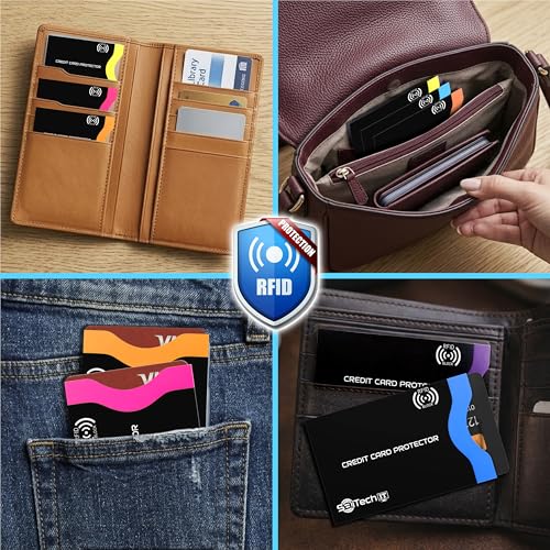 Image of SaiTech IT RFID Blocking Sleeves, Set of 12 Color Coded Secure Envelopes for Credit & Debit Cards, Anti-Theft Protection, Ultra-Slim Travel Essential - Black