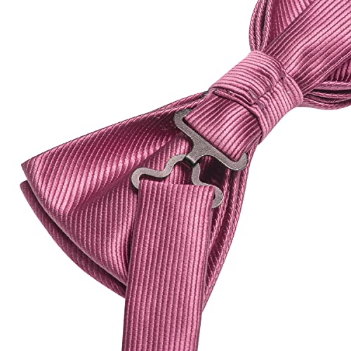 Image of Hi-Tie Men Dark Pink Mens Bow Ties Pre-Tied Pocket Square Lapel Pin Cufflinks Mens Bowtie Sets for Wedding Formal Party