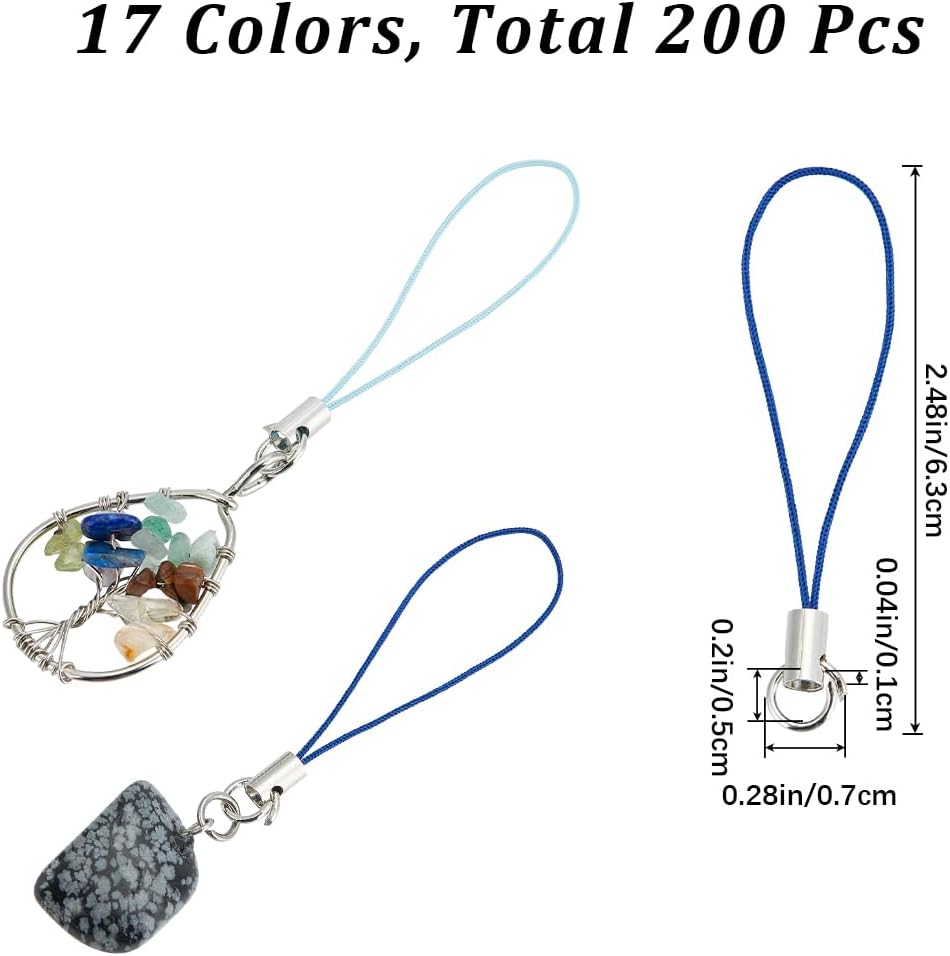 GORGECRAFT 200Pcs 17 Colors Hand Wrist Strap Lanyard Detachable Cell Phone Split Ring Strap Mobile Lariat Lanyards Colorful Phone Charm Loop Cords String for Hanging Charms USB Keychain Trinkets