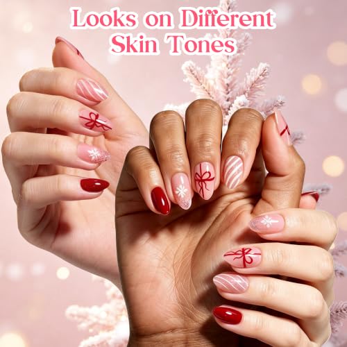 Image of Beetles Christmas Press On Nails with Glue, 32 PCS Short Almond