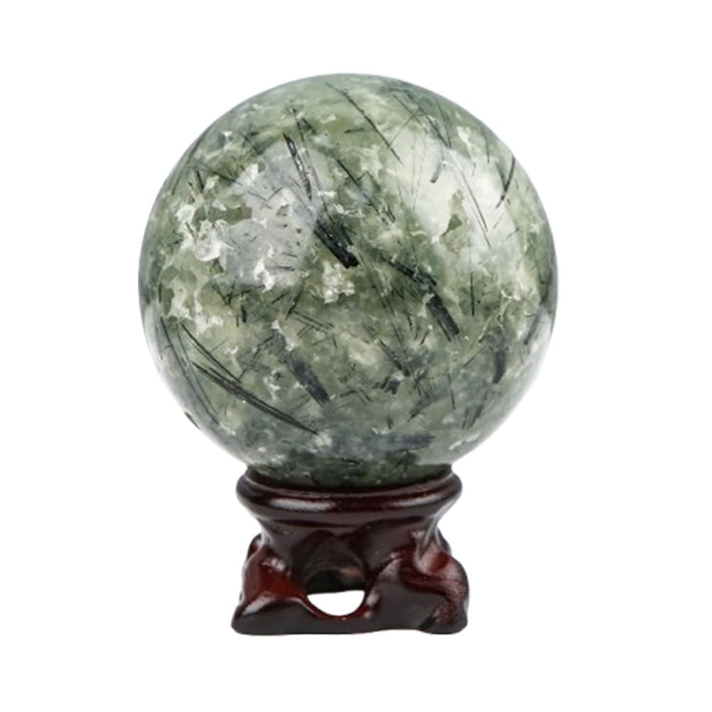 QWZTAEOZA Prehnite Sphere 50-70mm Crystal Ball Decorative Stone Orb with Wood Stand for Home, Office, &,50~60mm