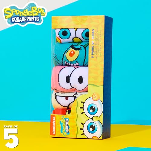 SpongeBob Squarepants Mens Ankle Socks, Soft and Breathable Socks Pack of 5 - Gifts for Him2
