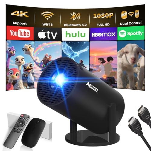 [App Integrada] Mini Proyector 2026 Upgraded Proyector Portátil, Dual Control con Ratón WiFi 6 BT5.2 180° Rotation Compatible con HDMI/TV Stick/USB/Laptop, con Ratón, Negro