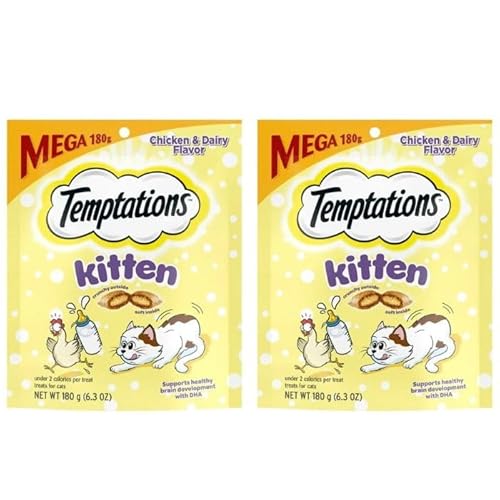 (2 Packs) Kitten Chicken and Dairy Flavor Crunchy and Soft Treats for Kittens, 6.3 Oz Pouch, Provides 100% Complete and Balanced Nutrition for Adult Cats