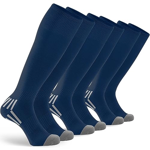 GRAPMKTG 3 Pack Soccer Baseball Softball Socks for Youth Women and Men Knee High Football Socks for Boys Girls Navy Blue Medium