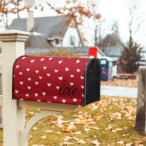 Image of Valentines Day Mailbox Cover Magnetic Red Love Hearts Romantic Mailbox Wrap Post Cover Standard Size 25.5x21 Inch for Garden Yard Outdoor Outside Patio Wedding Anniversary Holiday Decor