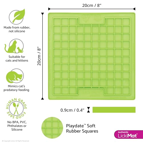 Image of Lickimat Classic Playdate, Cat Slow Feeder for Feline Boredom and Anxiety Reduction; Perfect for Food, Treats, Yogurt, or Peanut Butter. Fun Alternative to a Slow Feed Cat Bowl or Dish, Green