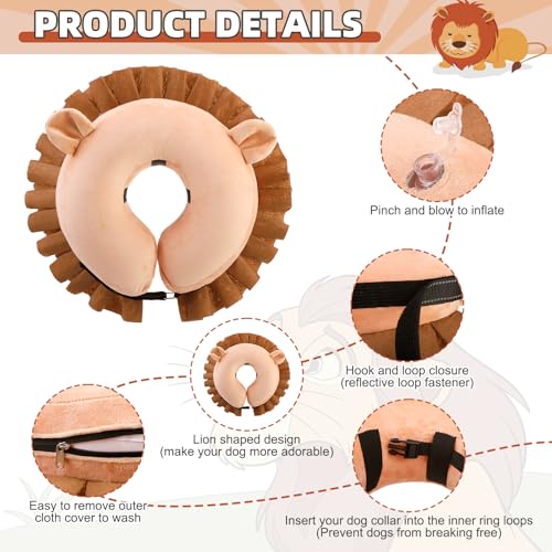 Image of KOOLTAIL Inflatable Dog Cone Collar, Soft Donut E Collar for Dogs After Surgery to Stop Licking Enhanced Alternative, Blow Up Pet Neck Pillow Recovery Adjustable Cone for Dog Cat, Lion L