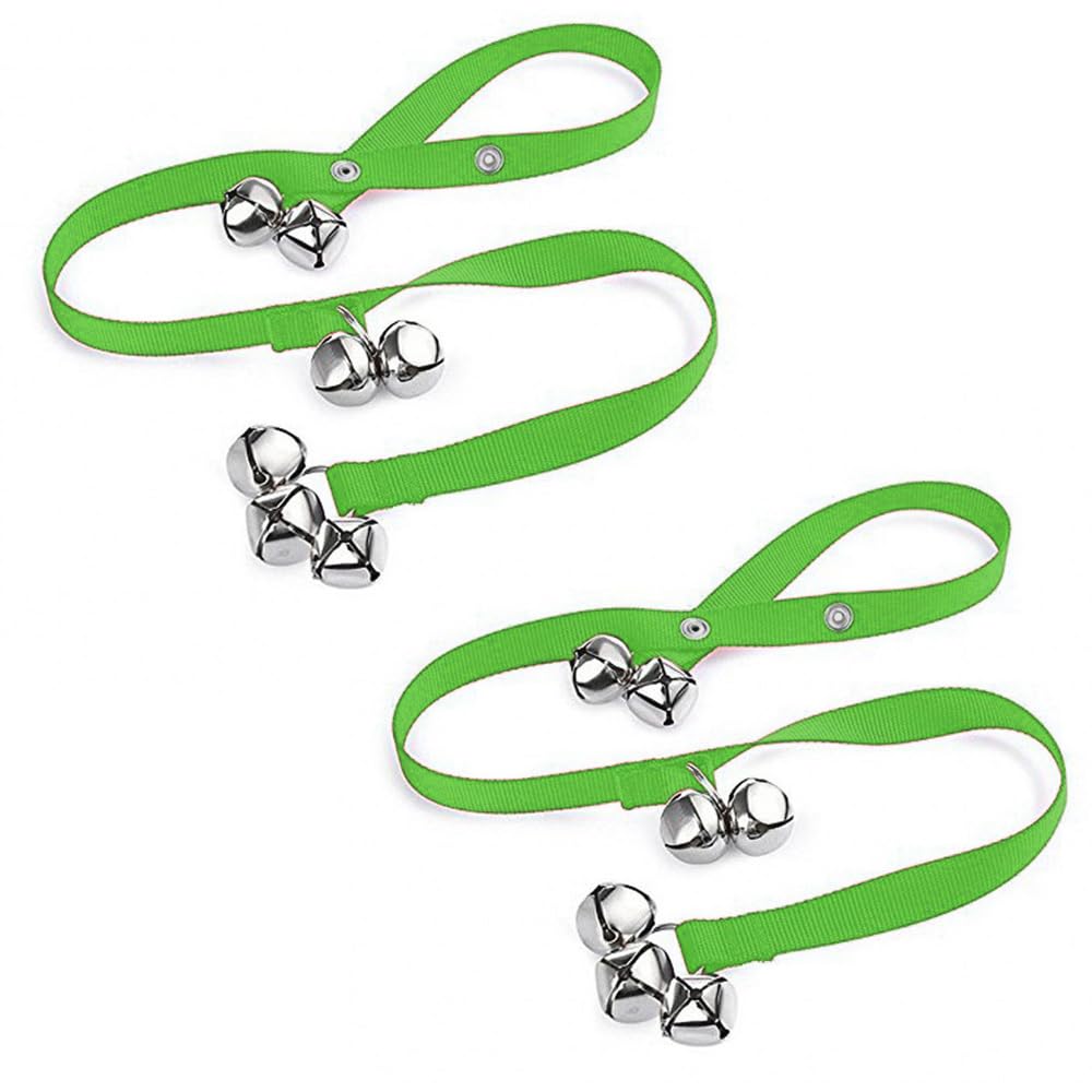Dog Training Bells for Hanging on Door Knob, 2 Pieces Puppy Toilet Training Bell with Loud Jingle with Adjustable Strap, Pet Potty Training DoorBells (Green)