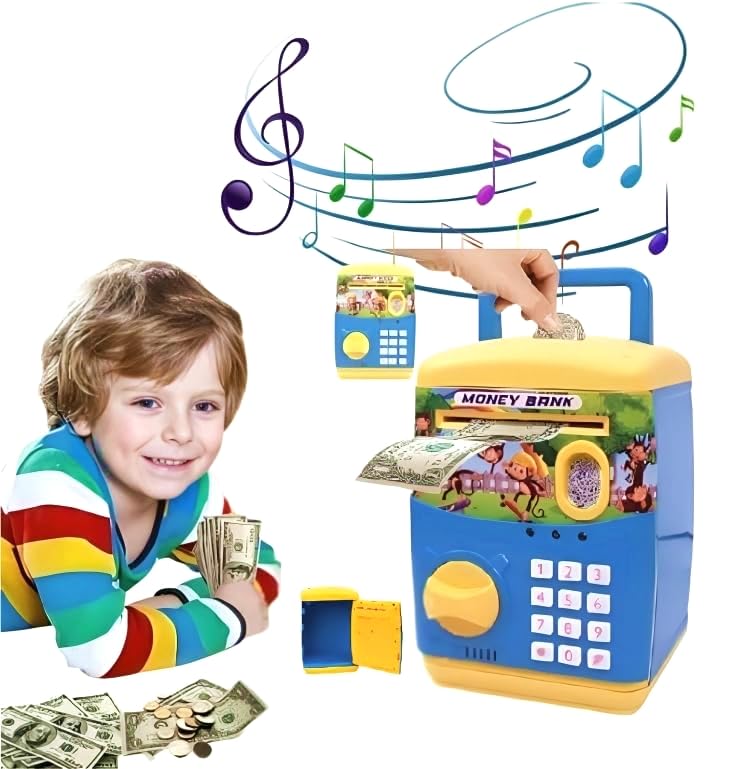Kiddie Galaxia® Money Bank ATM Machine for Kids with Finger Print Sensor Piggy Savings Classic Bank with Electronic Lock Password for Kids with Indian Music 0 to 9 Number (Blue & Yellow) (B0D3YP5KMP) Amazon Price History, Amazon Price Tracker