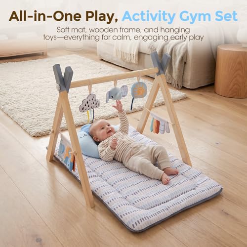 PlayPals Wooden Baby Play Mat Gym with 3 Sensory Toys for Newborns 0+Months - Image 3