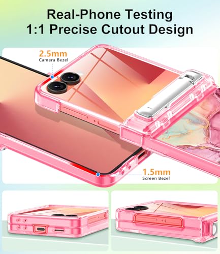 Btscase for Galaxy Z Flip 7 Case Magnetic with Hinge Protection & Hidden Foldable Kickstand,[Built-in Front Screen Protector] [Compatible with MagSafe] Marble Slim Full Body Protective Case,Rose Gold - image 9