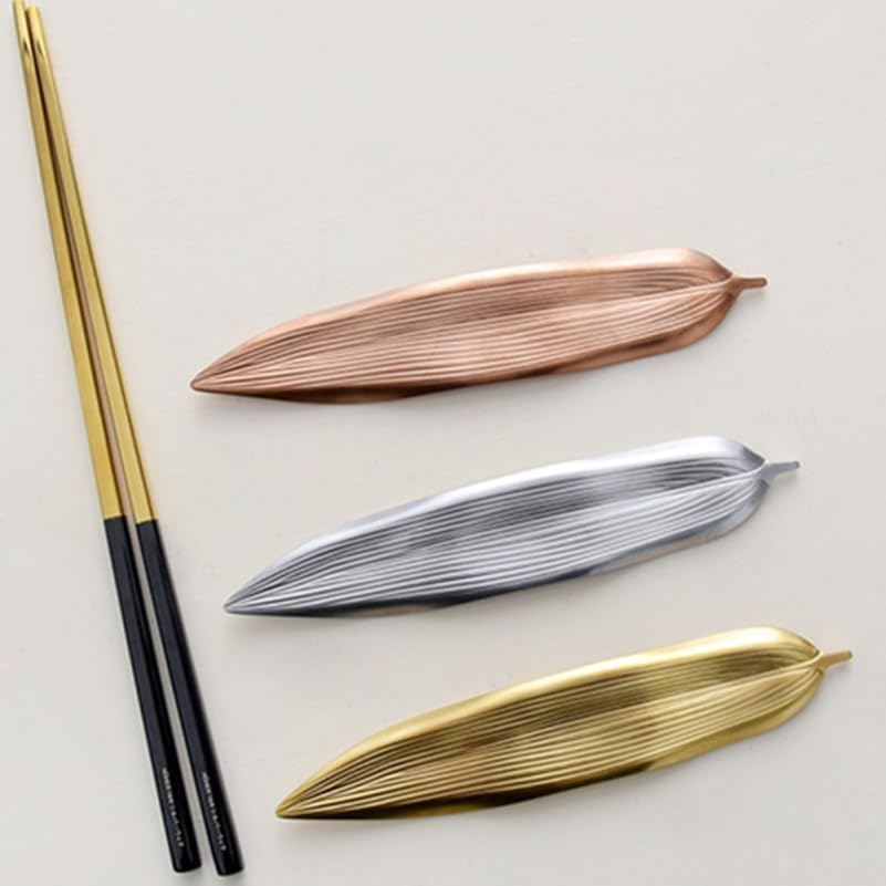 Miniatura 3 de jojofuny Soporte para palillos en forma de hoja, soporte de acero inoxidable para colocar en la mesa y utensilios de comedor para decoración