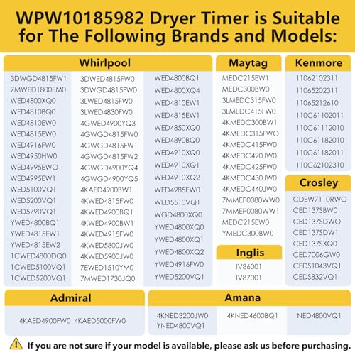 Image of W10185982 WPW10185982 Dryer Timer Replacement, Genuine OEM Quality, Replaces 418-618-20-B5, AP6016541, PS11749831, 1546812, Fits Whirlpool, Maytag, Kenmore, Crosley Dryers, 2-Year Warranty