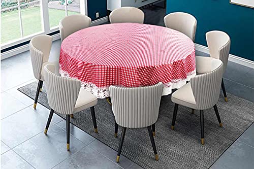 Image of The Furnishing Tree Round Shaped 8 Seater Table Cover WxL 90x90 inches with White Border lace