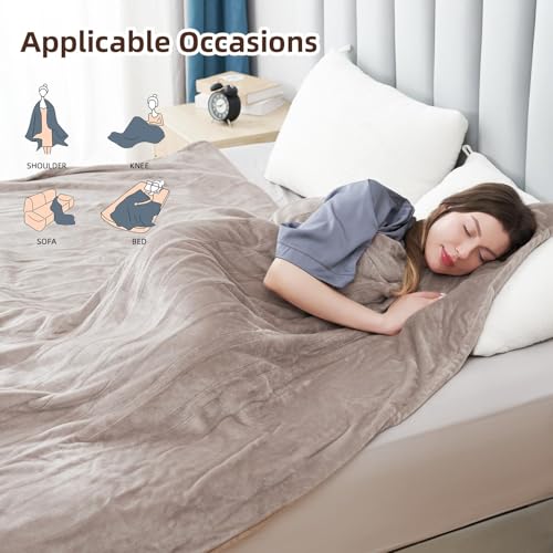 Electric Heated Blanket Throw Size, 50" x 60" Heated Throw with 6 Heating Levels & 3 Hours Auto Off, Machine Washable, Camel