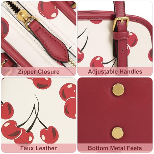 Shoulder Bag Red Purse for Women Leather Swing Bag Zip Handbag Burgundy Purse with Cherry Pendant - image 5